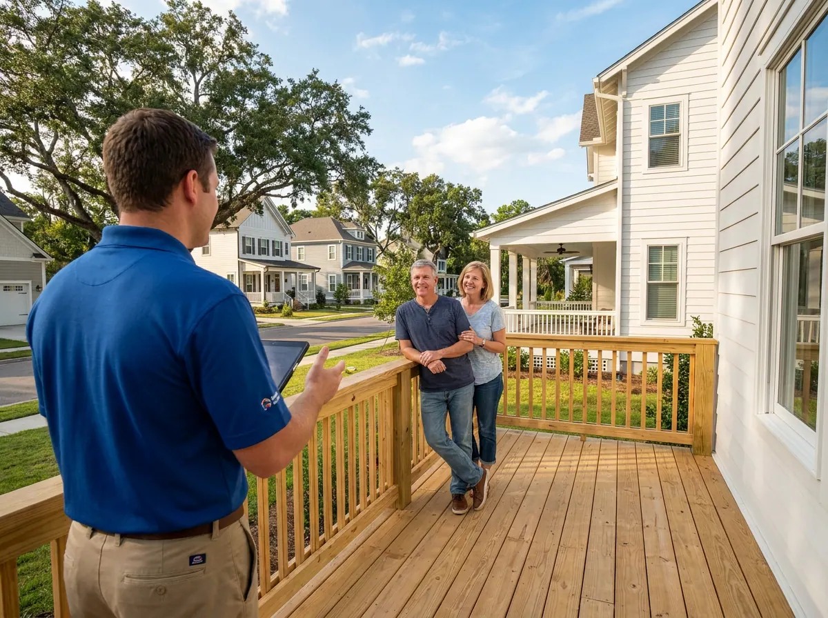 Clear Home insurance-claim roofing customer in front of a fully restored New Orleans residential property
