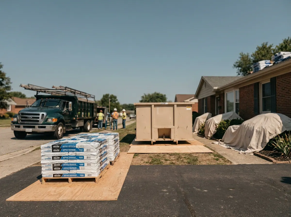 Clear Home roofing crew staging materials on a residential job in Greater New Orleans